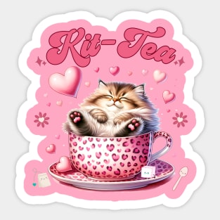 Retro Cute Cat and Tea Sticker